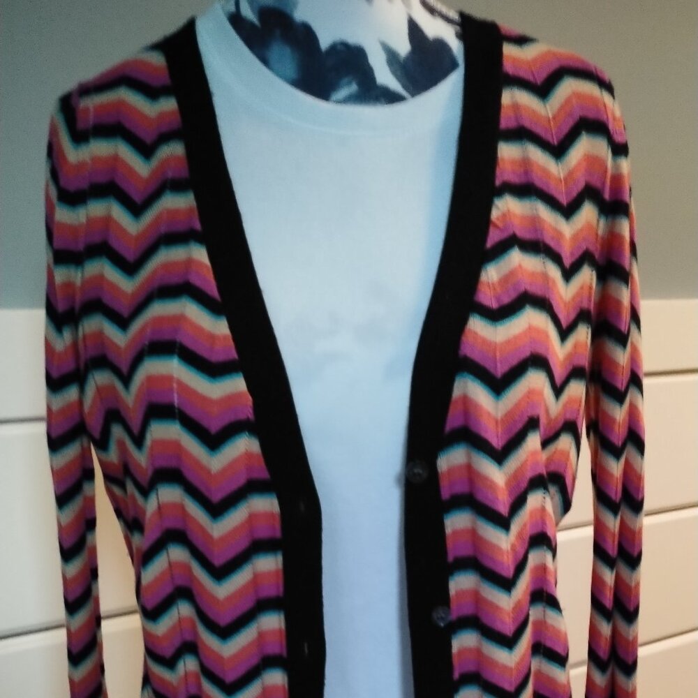 SI-IAE Silk-Cashmere Blend Multi-Colour Chevron Stripe Cardigan, XS - Picture 4 of 12